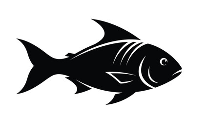 Fototapeta premium Bold black silhouette of a fish with sharp fins and a detailed gill area shown in profile for a fishing or marine life logo design.