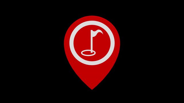 Golf Course map location marker animation loop with alpha channel