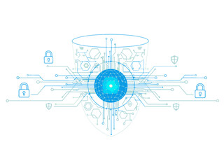 Obraz premium ImageFX Auto SVG illustration showing a futuristic digital lock system with a blue glowing orb and circuit board design
