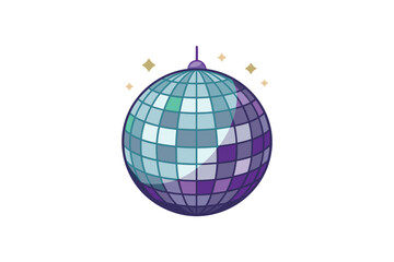 Obraz premium Purple disco ball illustration with golden stars for party night celebration and festive event decor