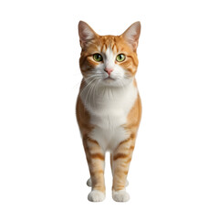 Obraz premium Orange and white tabby cat standing upright with curious expression isolated on transparent background