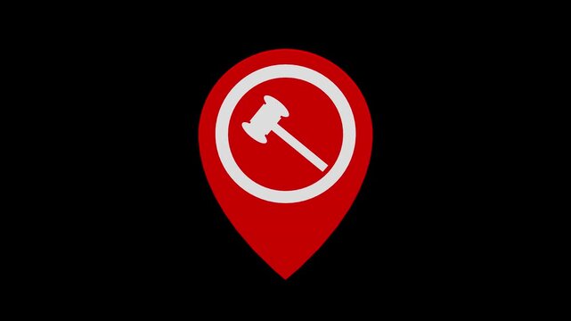 High Court map location marker animation loop with alpha channel