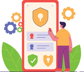 Mobile app security password protection and user authentication illustration