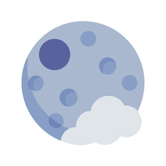 Flat illustration of a moon with cloud on White Background