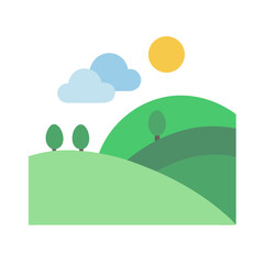 Obraz premium Flat vector illustration of rolling hills on a sunny day