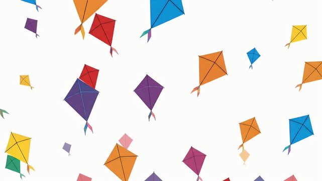 Vibrant Multicolor Kites Dancing in a Bright White Sky Seamless Loop Animation
