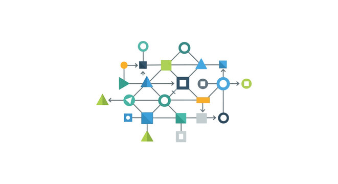 Visualizing a Complex Data Network Flow with Interconnected Geometric Shapes