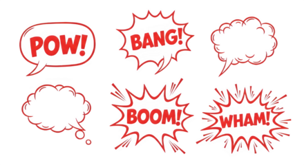 Red Comic Speech Bubble and Explosion Vector Pack - Set of 4 Action Graphic Elements, High-Quality Transparent PNG & AI Files
