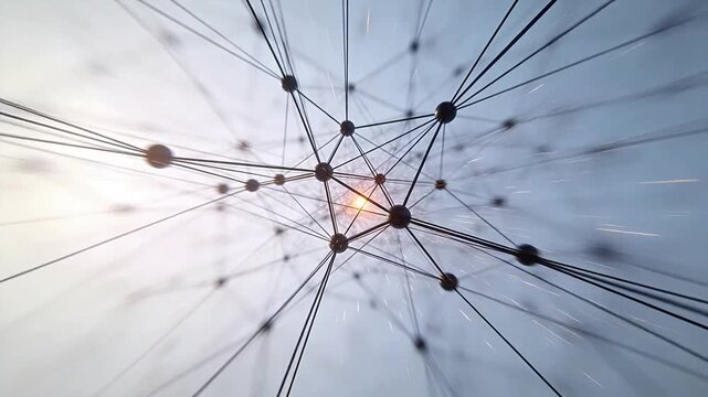 Abstract network nodes connected by lines on dark background