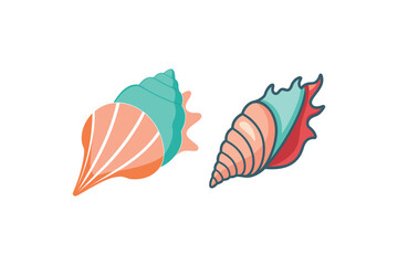 Obraz premium Collection of two colorful sea shells with red and blue accents on a white background