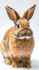 A close-up of a brown rabbit with long ears