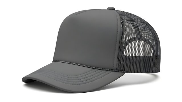 A gray baseball cap with a mesh back and curved brim isolated on a white background viewed from the front