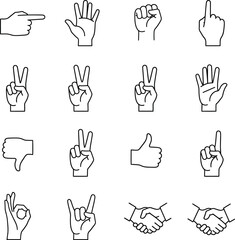 Fototapeta premium Sign Language Icons, Set Hands Set Sign Language Alphabet, Set Of Sign Language Hands, Alphabet Signs, Communication hand