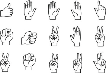 Fototapeta premium Sign Language Icons, Set Hands Set Sign Language Alphabet, Set Of Sign Language Hands, Alphabet Signs, Communication hand
