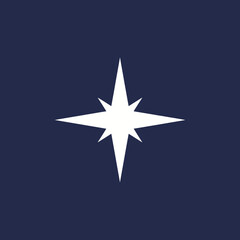 Obraz premium White compass rose symbol on a dark blue background.