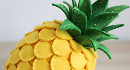 A vibrant yellow pineapple cake with green leaves on top