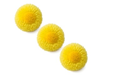 Three yellow fuzzy oval objects on a white background