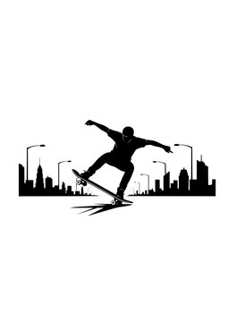 Surfskate Carving Silhouette, Urban Surf Skateboarder on City Street, Modern Street Sports and Extreme Balance Hobby Vector