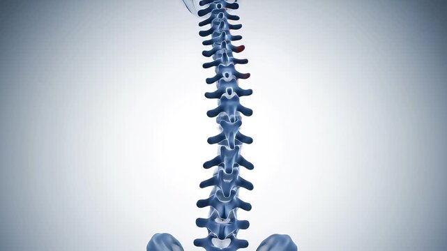 3D rendering of a human spine X-ray showing scoliosis deformity from a posterior viewpoint, video animation, medical illustration