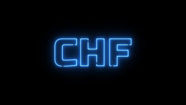 Glowing neon Swiss Franc currency sign icon isolated on black background. Money, profit, investment, growth business, economy, finance and success concept.