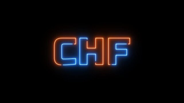 Glowing neon Swiss Franc currency sign icon isolated on black background. Money, profit, investment, growth business, economy, finance and success concept.
