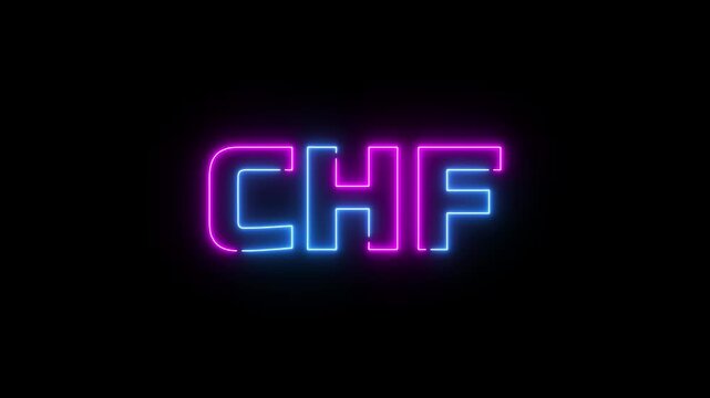 Glowing neon Swiss Franc currency sign icon isolated on black background. Money, profit, investment, growth business, economy, finance and success concept.