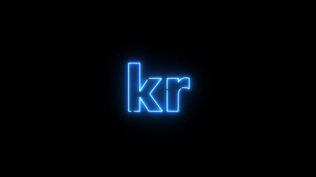Glowing Neon light Krone Sign Symbol animation on black background. Business and finance conceptual neon light Krone icon animation.