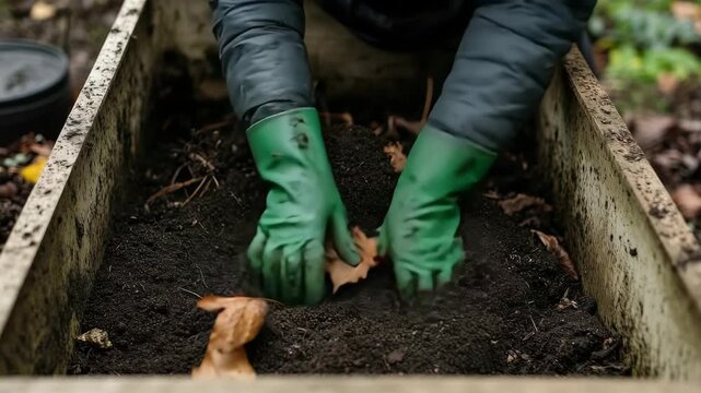 Gardener Preparing Compost with Organic Waste