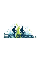 Foldable Bicycle Commuter Silhouette, Multi Modal Urban Transport, Sustainable Travel and Smart City Lifestyle Concept Vector