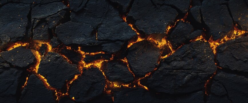 abstract background of dark lava and glowing cracks