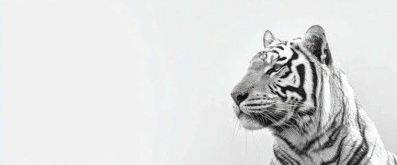 Obraz premium black and white portrait of a tiger on a white background