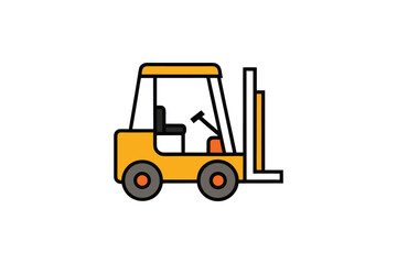 Fototapeta premium Yellow forklift truck icon, industrial vehicle for lifting and moving heavy loads, isolated on white background