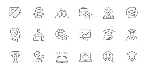 Education and e-learning icons set. Learning, studies concept. College, school signs or symbols in line style
