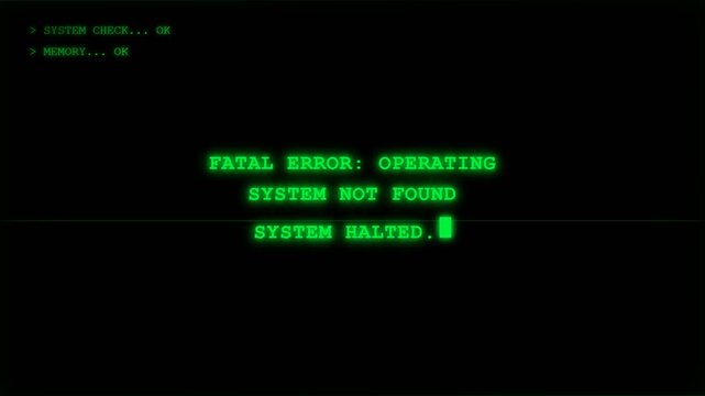 Computer Error Message on Black Screen.