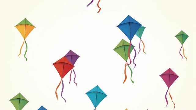 Colorful Kites Flying High Against A Pale Gradient Background With Gentle Breezes Evoking Joyful Childhood Memories And
