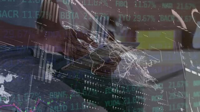 Animation of data processing over fit man running