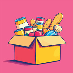 Vsai food donation box with groceries and supplies