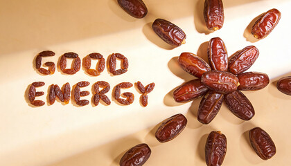 Dates arranged to spell good energy for healthy lifestyle and nutrition