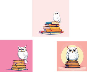 Vsai wise owl perching on stack of knowledge books