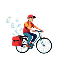 Vsai young delivery person riding bicycle delivering documents