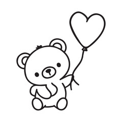 A cute teddy bear with a heart shaped balloon is standing and looking innocent