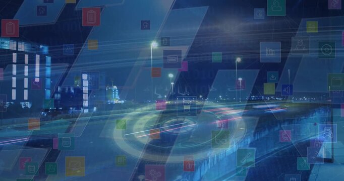 Animation of financial data and graphs over african american man using tablet and smartphone