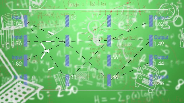 Animation of school supplies over digital data processing