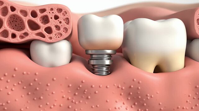Dental Implant Animation Showing Structure Bone and Tooth Root Replacement for Health and Science Medical Presentations