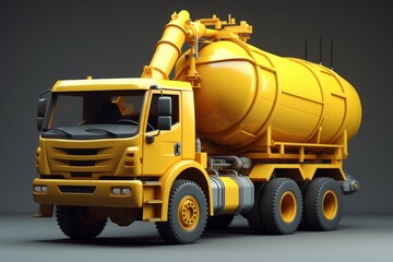 Naklejka premium Yellow vacuum truck standing on gray background, ready for work
