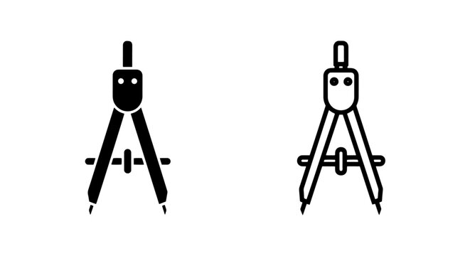 Compass tool icons in black and white, for geometry, design, and technical drawing