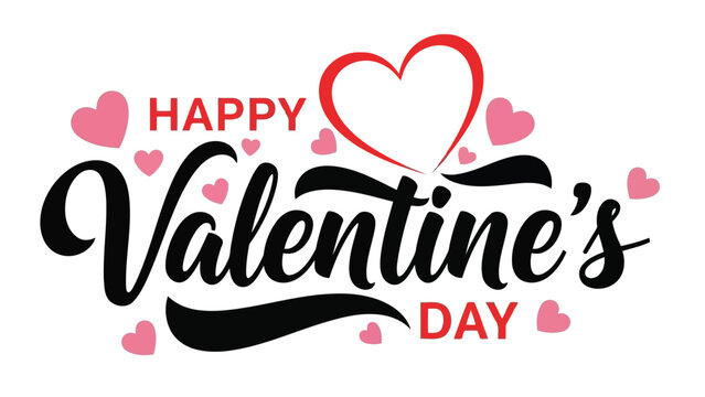 A vibrant valentine s day graphic featuring hearts and bold decorative lettering for a festive celebration