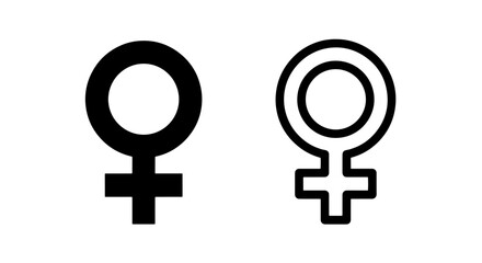 Black and white icons of the female symbol, representing women, femininity, gender, and related concepts.