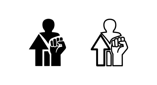 Empowerment icon with raised fist and upward arrow symbolizing strength, success, and growth