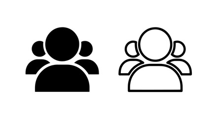 Group of three people icon representing community, teamwork, or social connection, in solid and outline